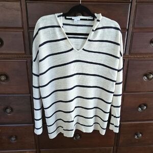 J.Jill Sweater Pullover Hoodie Size L Navy and Cream Stripes